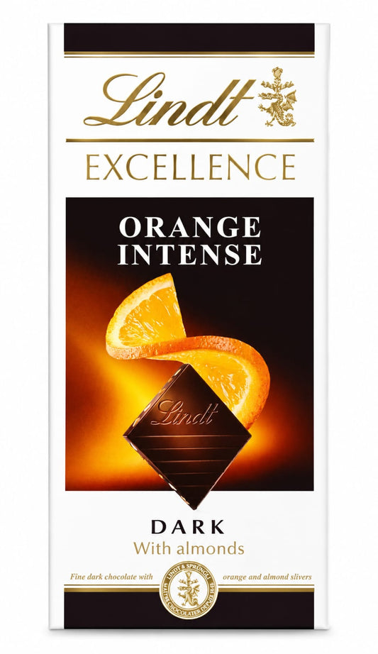 Lindt Excellence Orange Intense Dark Chocolate with Almonds – Premium Swiss Chocolate Bar (100g)